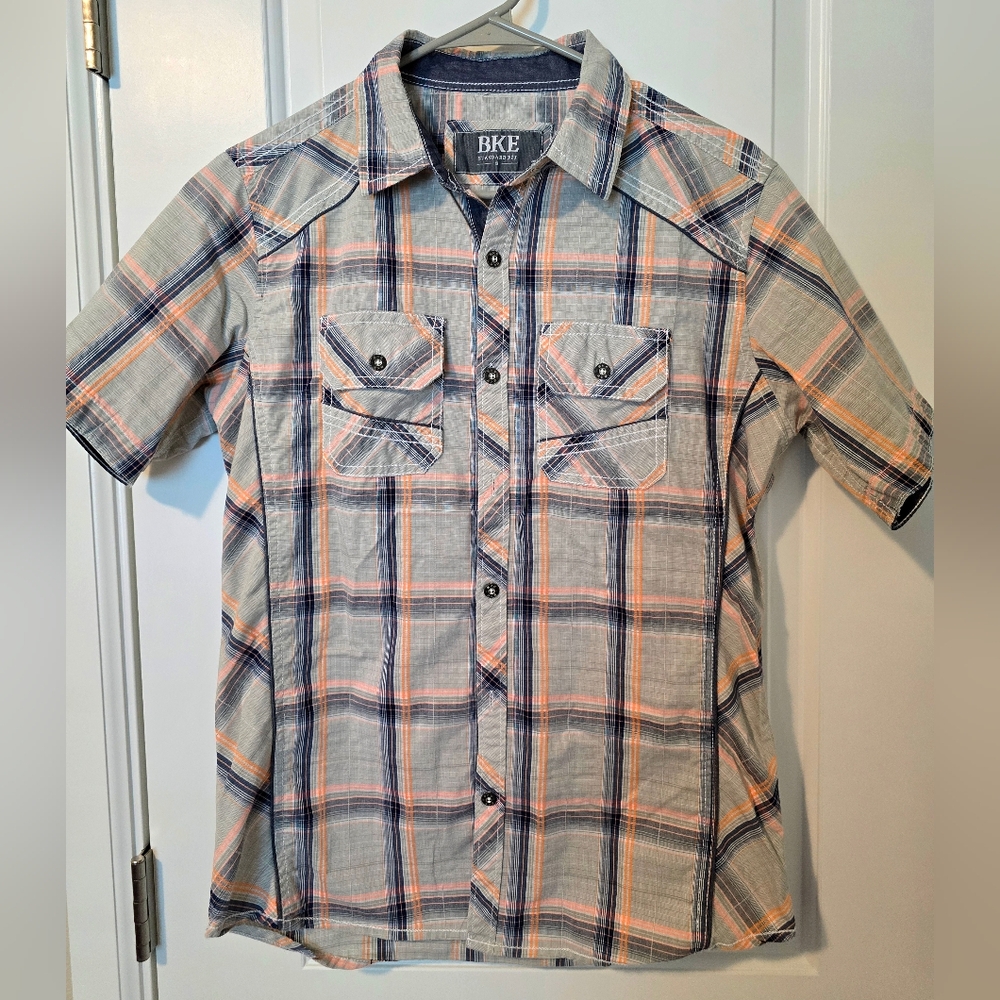 BKE Gray and Orange Casual Button Down Shirt